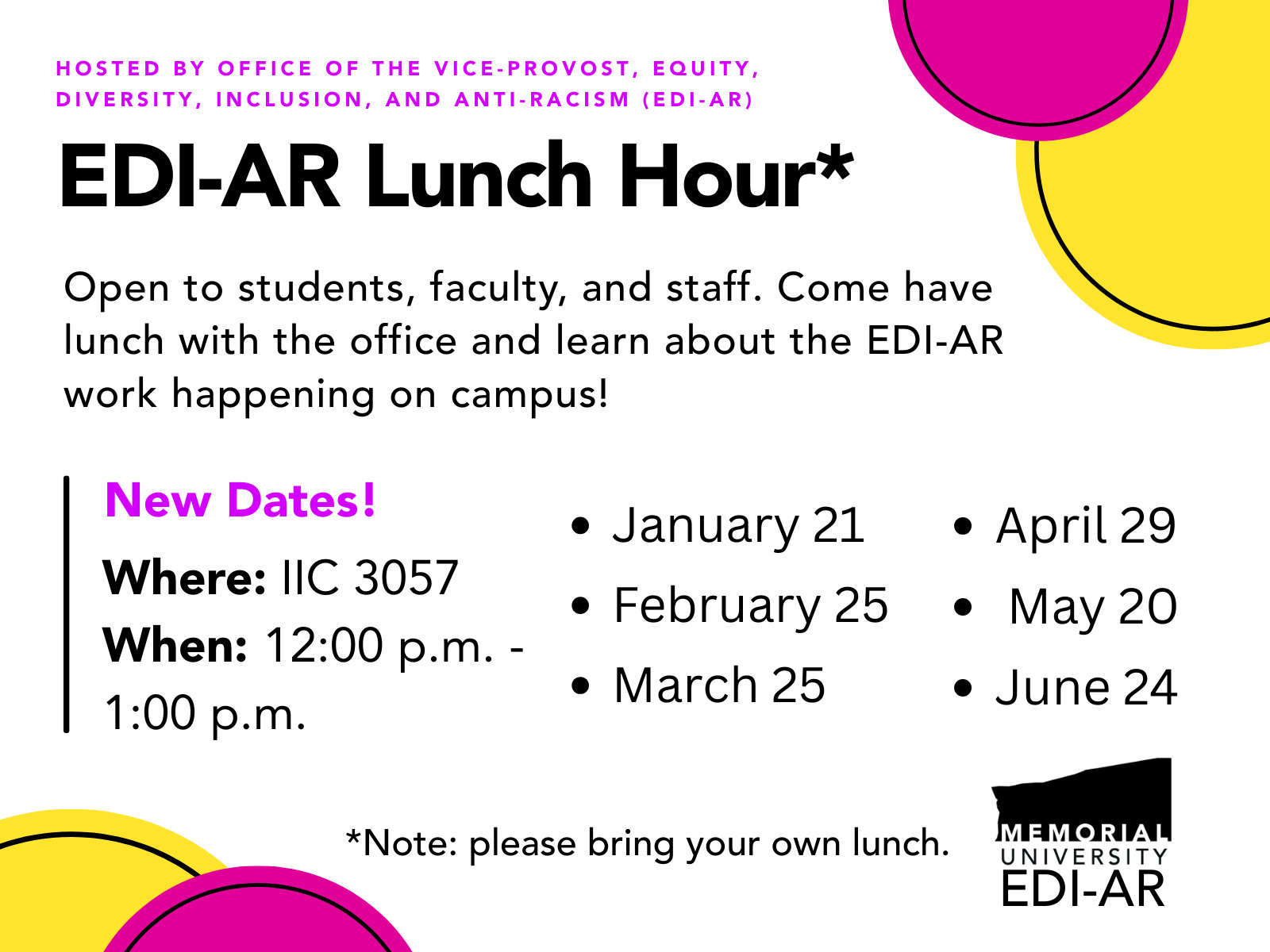List of upcoming EDI-AR Lunch Hours
